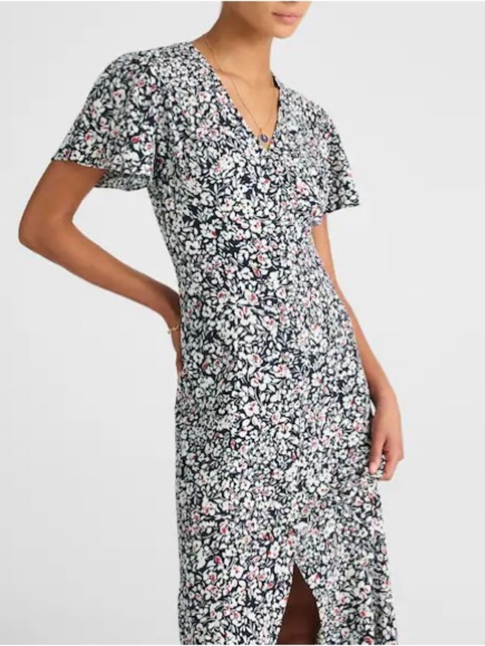 Button-Front Flutter-Sleeve Midi Dress in Floral Print - Madewell